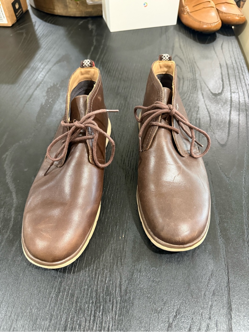 UGG Men's Dark Brown Leather Chukka Boots with Cream Sole